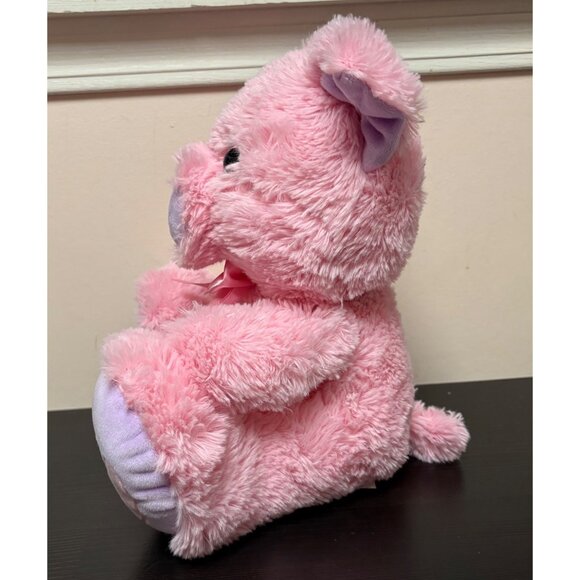Pink Purple Plush Pig Stuffed Animal Kellytoy - 12" Seated 2017 With Pink Bow - Picture 5 of 8
